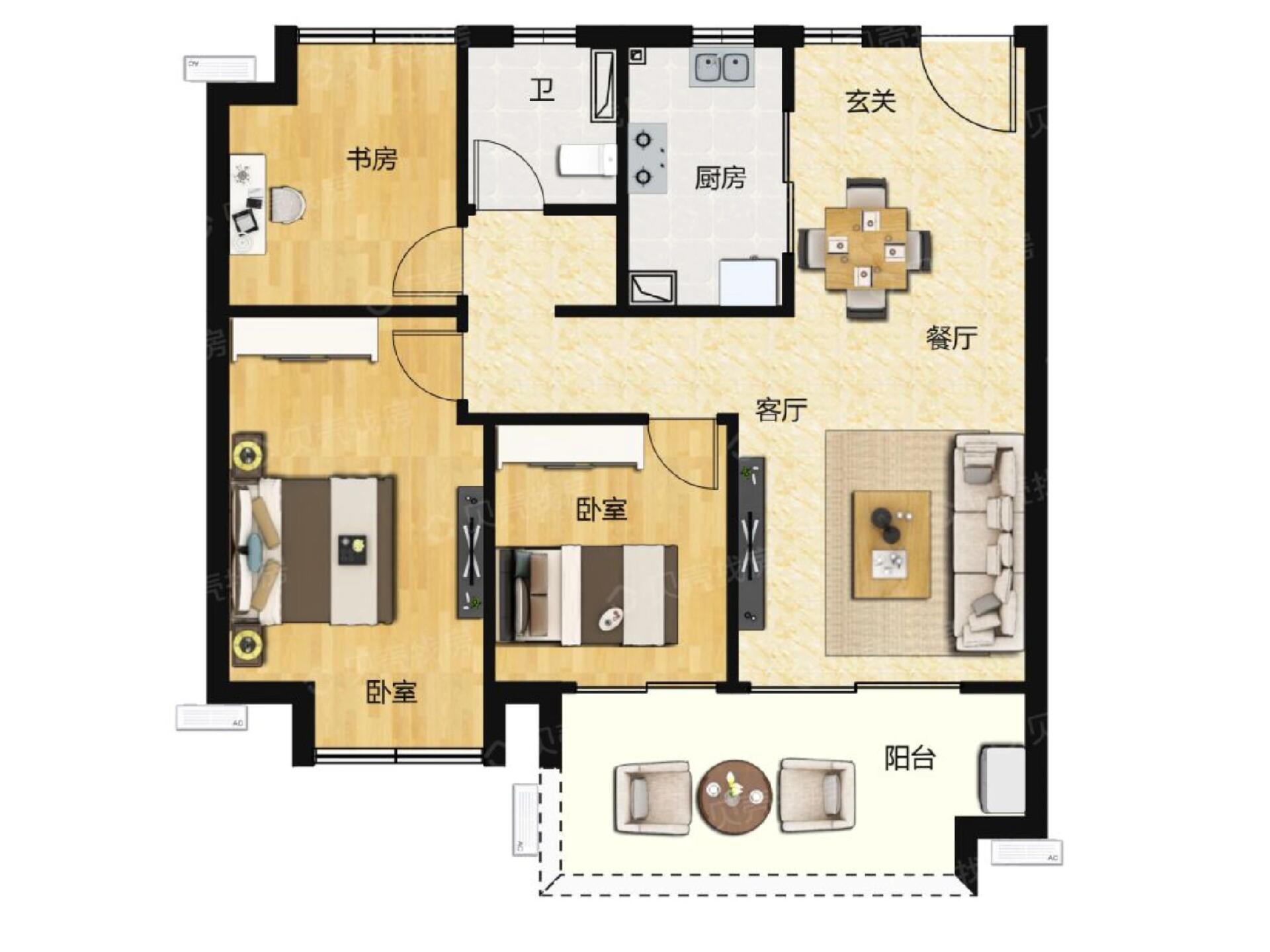 建面约89㎡ 温馨三房两厅